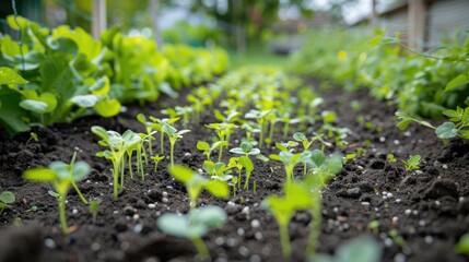 Planting pea seeds in a vegetable patch for upcoming gardening season