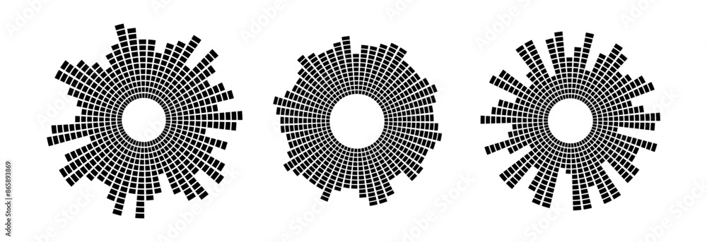 Aufkleber black radial sound wave pattern set. circular audio, music or voice icon collection. round wavy equa