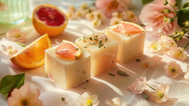 Artisanal soap crafted with natural components on a bright backdrop