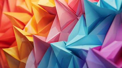 Fototapeta premium Abstract background made of colorful origami paper sheets 3d ilustration, shape background, glowing glossy hyper realistic.