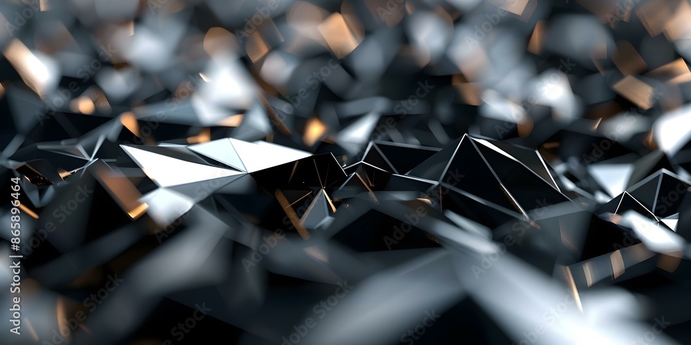 Aufkleber black metallic shards protrude from surface creating abstract wide design with lighting. concept abs