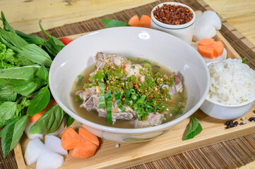 The assortment of chili paste thai traditional foodhealthy and diet hot and spicy asian meal