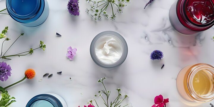 Skin therapy session with skincare products like cream lip balm and serum. Concept Skincare Products, Cream Lip Balm, Serum, Skin Therapy Session