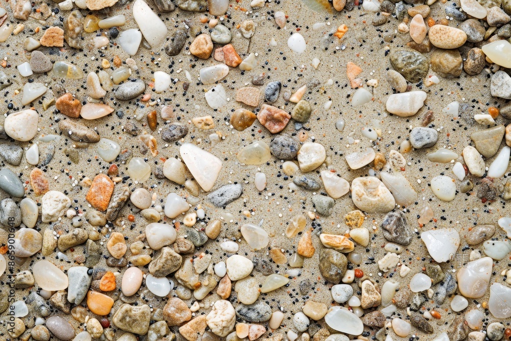Poster a close-up of a sandy beach texture, with tiny grains and subtle color variations capturing the esse