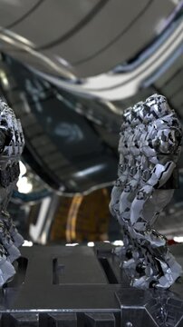 space soldiers, a squad of stormtrooper guards marching through the space station, cyborgs sci-fi style, 3D rendering
