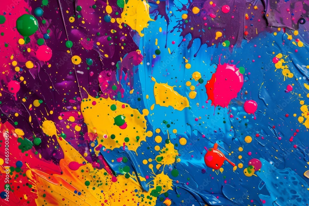 Aufkleber a vibrant background of colorful, overlapping paint splatters, creating an energetic and dynamic tex