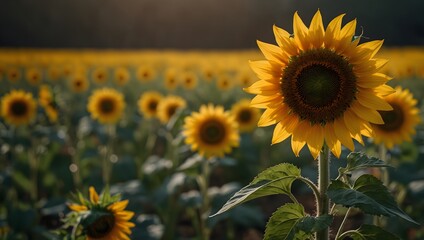 Obraz premium About a sunflower swaying gracefully in the gentle breeze of a countryside meadow ai_generated