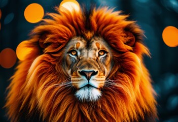 Fototapeta premium A lion with a bushy mane. The king of beasts. Africa. Image of animals. Banner poster background postcard. Copy space