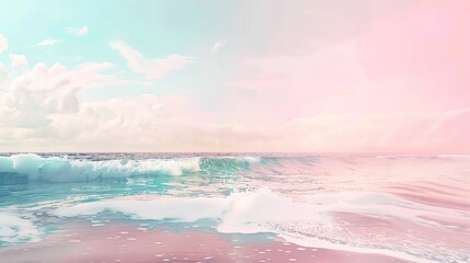 Obraz premium Realistic Sea Beach Background in Watercolor Style Pink