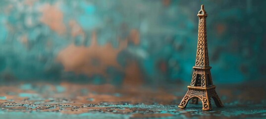 Eiffel Tower figurine, retro style, copy space