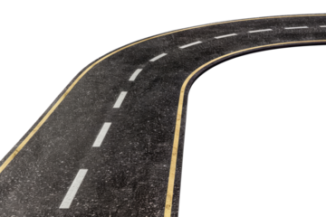 Asphalt road turning right side, cut out