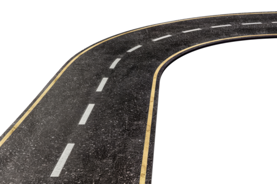 Asphalt road turning right side, cut out