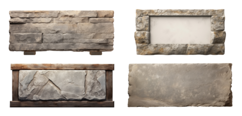 Set of horizontal stone boards isolated on transparent background