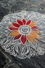 White and Red Flower on Stone Floor