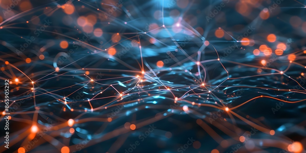 Poster illustration of neurons connected by glowing synapses depicting the brain's complex neural activity.