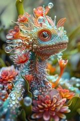 Fantastical Holographic Creatures Enchanting Children in a Lush,Solarpunk-Inspired Digital Environment