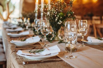 Elegant rustic wedding table setup