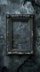 Weathered Wooden Frame on Muted Gray Stone Wall in Dimly Lit European Art Gallery