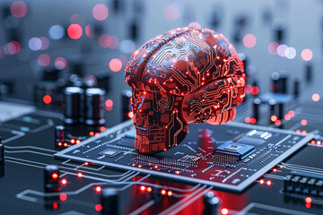 Artificial intelligence and data mining, deep learning, and modern computer technologies, AI innovation concept with a brain and circuit board