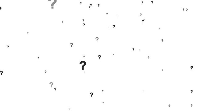 question mark sign, Question marks background, seamless looping animation,
Question mark medium appear slow explosive dimension flo motion,
Animated bw question marks. Black and white thin line.