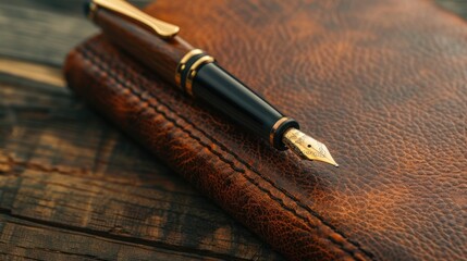 Fototapeta premium Close up of stationary pen with notebook and texture for text placement