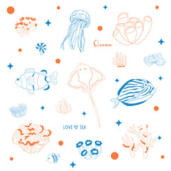 Doodle Marine Life Illustration for Kids.