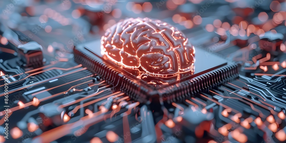 Poster cutting-edge ai neurodevice featuring nlp semiconductor and soi quantum cascade laser. concept ai ne