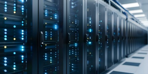 Ensuring Computer Security with Secure Server Racks in a Network Data Center. Concept Data Center Security, Server Rack Protection, Network Safety, Cyber Security Measures
