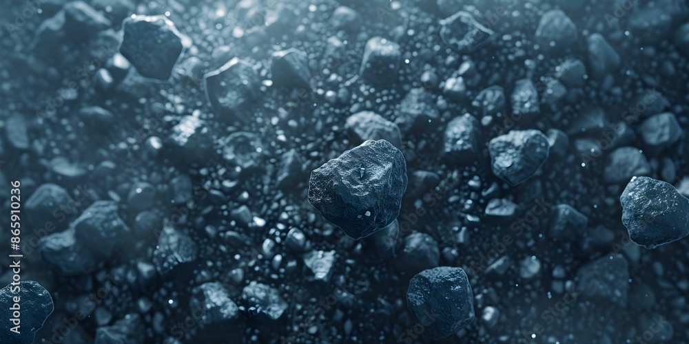 Poster aerial perspective of uranium asteroid mining with futuristic color palette. concept futuristic tech