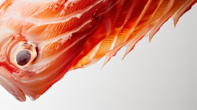 Kanpachi sashimi, showcasing the stunning amberjack color on white background.
