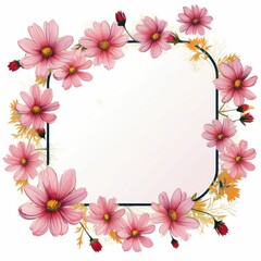 Fototapeta premium cosmos flower theme. blank label clipart with space for adding text or a message. white background. 