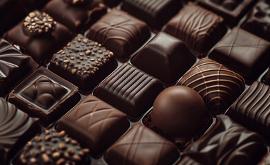 Fototapeta premium An assortment of beautifully crafted gourmet chocolates in various shapes and designs.