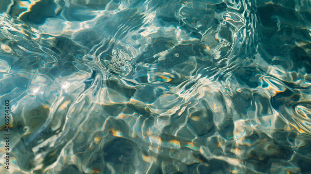 Poster rippling blue water with reflections of light creating abstract patterns.