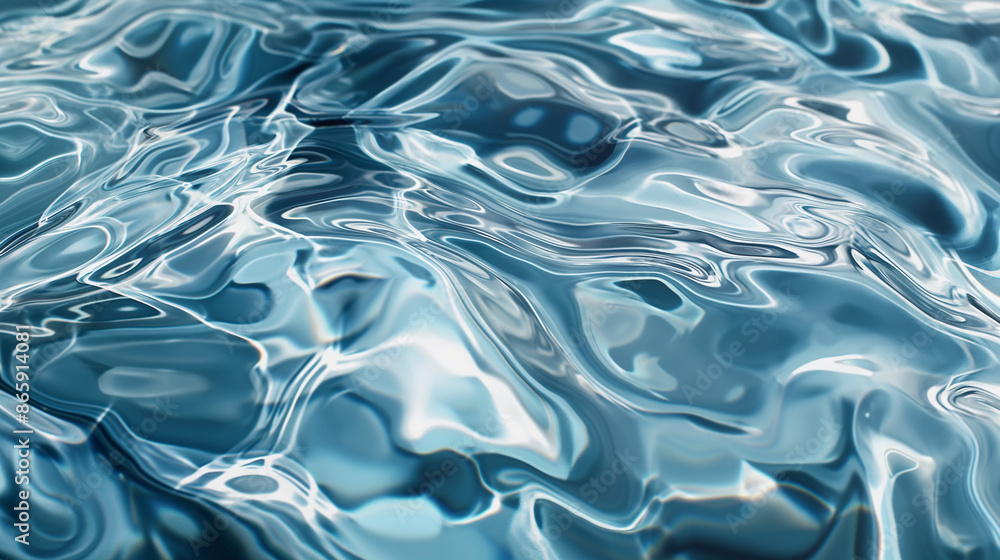 Poster rippling blue water with reflections of light creating abstract patterns.