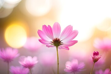 beautiful pink cosmos flowers with soft bokeh background