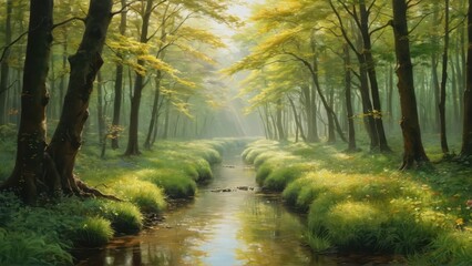 Fototapeta premium Sunbeams Through The Forest.