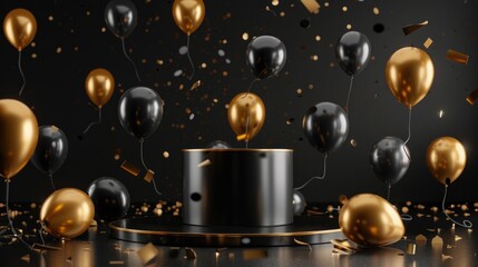 Obraz premium Cup of Coffee with Balloons and Confetti