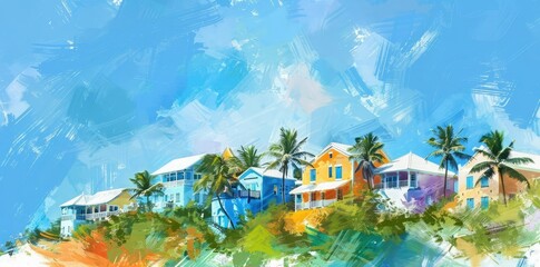 Obraz premium Colorful Caribbean Houses Illustration