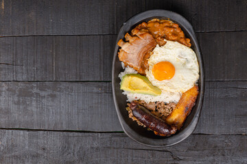 Paisa tray the most representative dish of Colombia and the emblem of Antioquia gastronomy