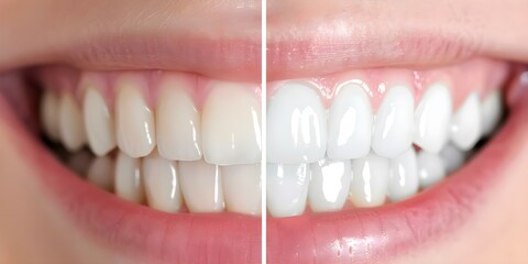 The effectiveness of teeth whitening in cosmetic dentistry portrayed through before and after photos. Concept Cosmetic Dentistry, Teeth Whitening, Before and After Photos, Dental Transformations