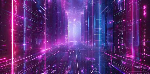 Fototapeta premium Neon Cityscape - Abstract 3D Background
