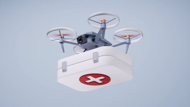 Realistic drone carrying the first aid medical box, 3d rendering.