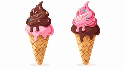 Delicious Chocolate Ice Cream Cone Clipart - Vibrant Flat Design Dessert Element on White Background