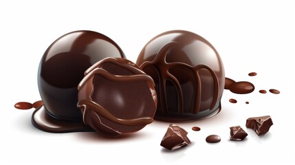 Obraz premium Delicious Chocolate Truffle Clipart with Glossy Finish on White Background - Confectionery Confection Illustration