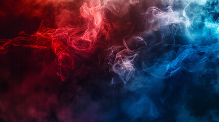 Abstract clouds of red and blue smoke blending together.