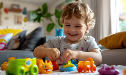 Obraz premium toddler or baby doing activities happily and having fun.