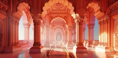 Fototapeta premium Pink Palace Hallway Illustration