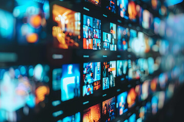 Television streaming and TV broadcast, multimedia wall concept