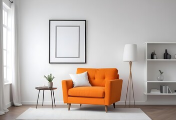 Mockup poster frame on the wall of the living room. Luxurious apartment background with contemporary design. Modern interior design. 3D render