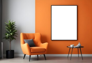 Mockup poster frame on the wall of the living room. Luxurious apartment background with contemporary design. Modern interior design. 3D render